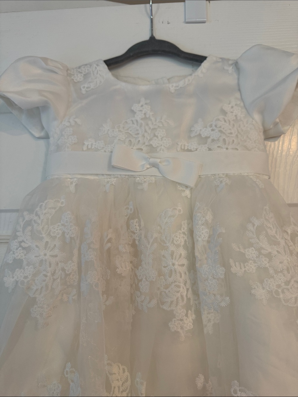 White Lace Flower Girl Dress with Bow for Baptism or Christening Size 6M - Picture 2 of 7